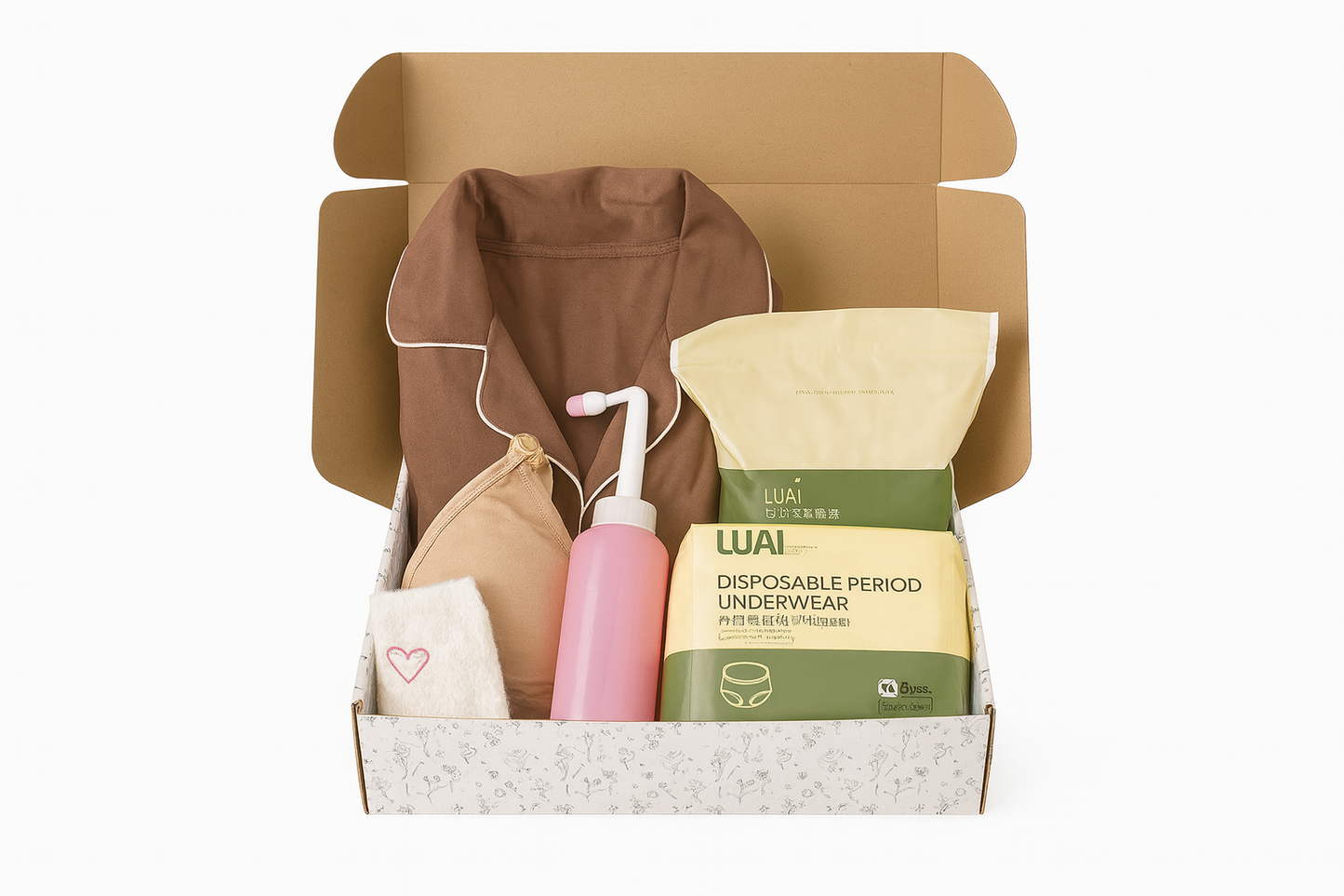 Pack Maman Maternitys - valise maternité pour maman avec pyjama, soutien-gorge allaitement, culottes jetables, coussinets d’allaitement et bouteille périnéale
